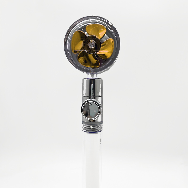 Hydromony Halo shower head in Purple, Gold turbine